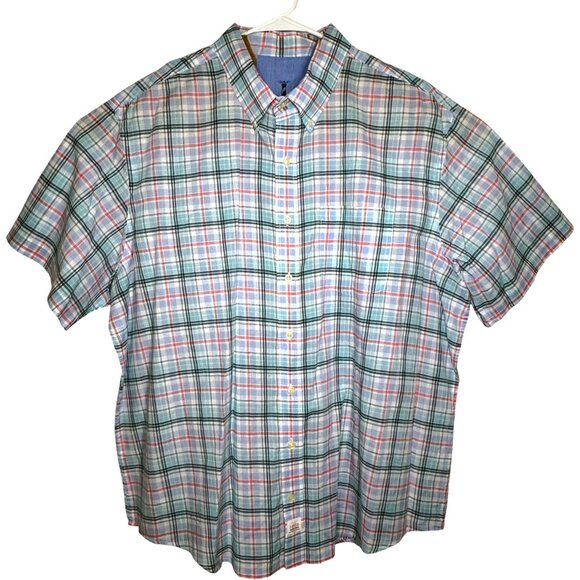 Izod Seaside Poplin Men's 2XL 100% Cotton Short Sleeve Lightweight Summer Plaid - Picture 1 of 10